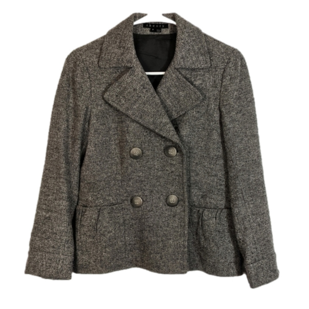 Theory Maritza wool blend pea coat grey color women's size small